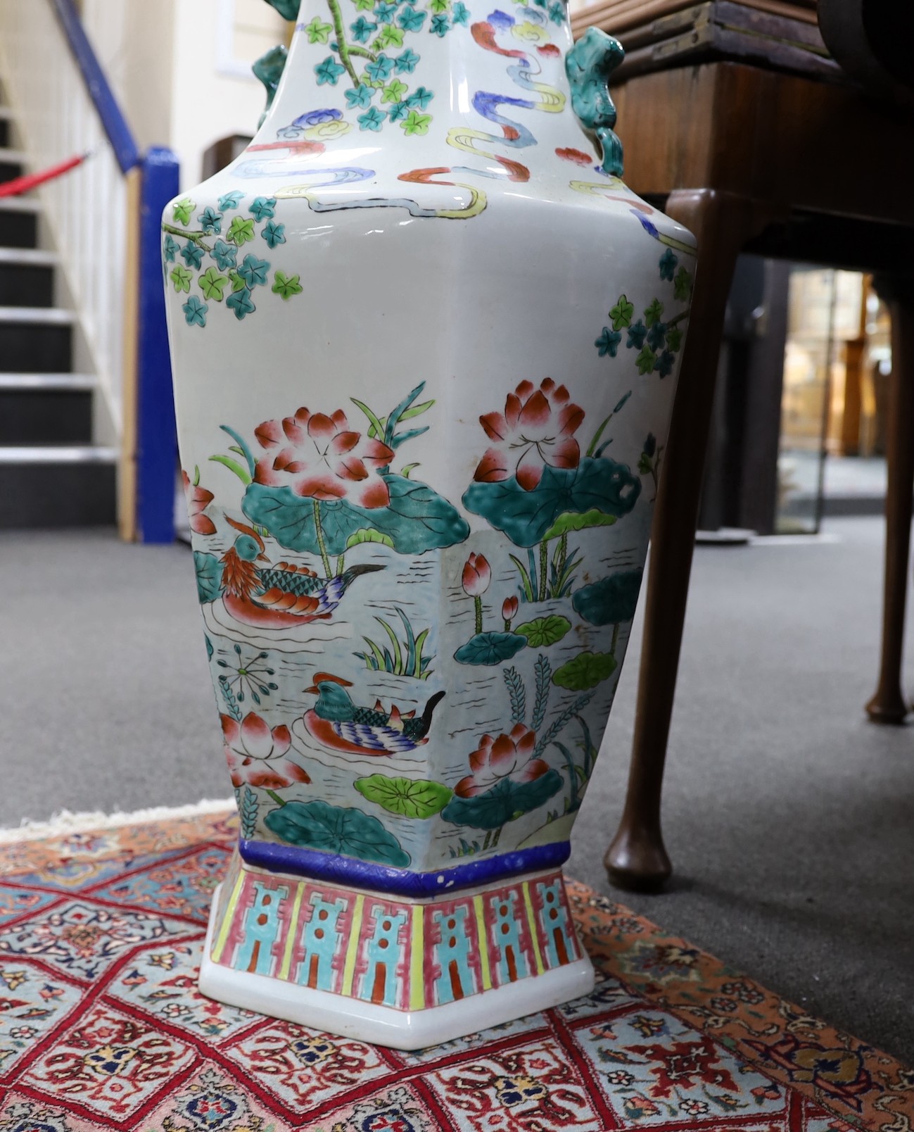 A large famille rose Chinese ‘phoenix and bird’ vase, 85cm high